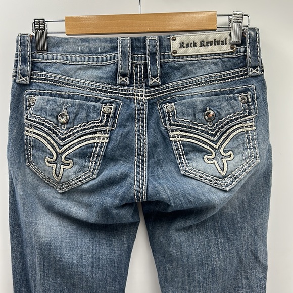 ROCK REVIVAL WOMEN SIZE 26x30 DONNA BOOTCUT JEANS DISTRESSED DENIM JEANS BLUE - Picture 2 of 14